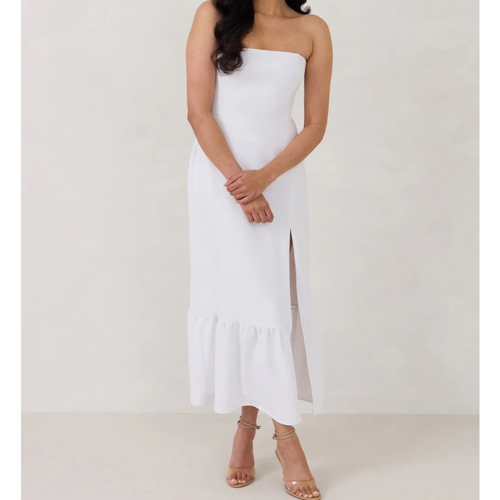 Park & Fifth White Strapless Midi Dress with Side Slit